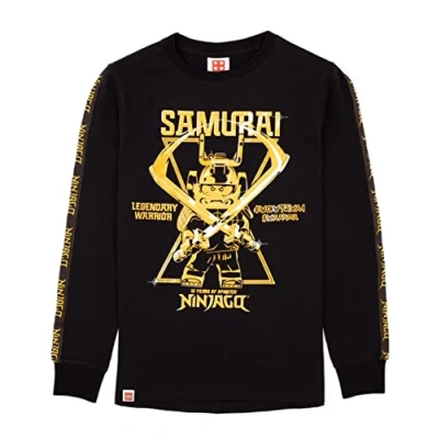 Afbeelding van LEGO Ninjago T shirt voor jongens, kinderen, Samurai Warrior, lange mouwen, zwart.