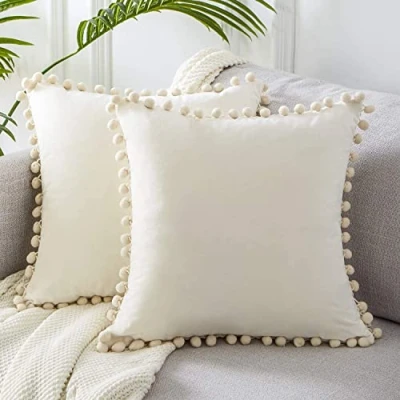 Afbeelding van Topfinel Kussenhoes, 60 x cm, decoratie voor slaapkamer, bed, roomwit, 2 stuks, groot, decoratief, fluweel, vierkant, woonkamer, huis, binnen