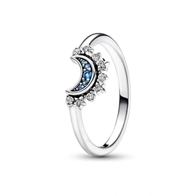 Image de PANDORA Moments Himmlisch Funkelnder Blauer Mondring aus Sterling Silber mit klaren Cubic Zirkonia Steinchen in der Größe 52, 192675C01 52