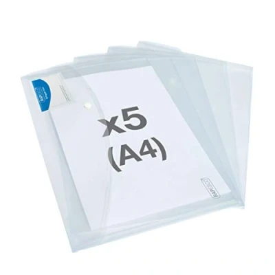 Image de Rapesco 1629 ECO Pochette à Bouton Pression Recyclé ID, A4, Transparent, Lot de 5