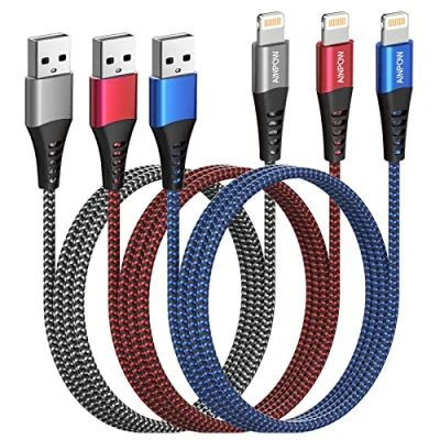 Afbeelding van Set van 3 iPhone oplaadkabel 2 m [Apple MFi gecertificeerd], Lightning kabel, lange en snelle gevlochten kabel voor 13 12 11 Pro Max XS XR 8 7 6 5S SE iPad