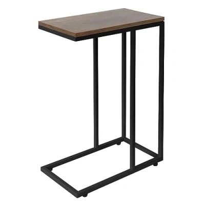 Afbeelding van Bijzettafel C vorm 45x25x64 cm Zwart/Bruin hout met metalen frame ML Design
