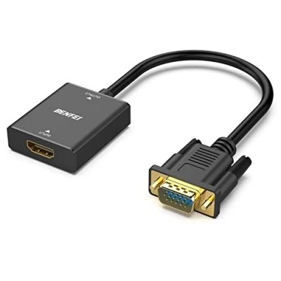 Afbeelding van HDMI naar VGA adapter, BENFEI vrouwelijke ingang mannelijke uitgangsadapter met 3,5 mm audio aansluiting compatibel voor tv stick, computer, laptop, monitor, projector, Raspberry Pi, Roku, Xbox en meer Zwart