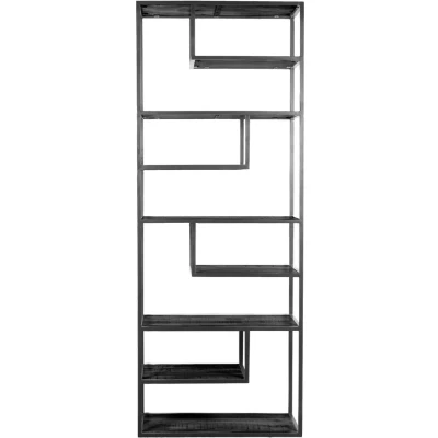Afbeelding van Home67 Vakkenkast Huub Zwart Mangohout 210 x 80 cm Roomdivider