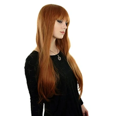 Afbeelding van Prettyland Pruik, rood, oranje, bruin, 75 cm, lang, recht, glad, natuurlijke pony, manga, cosplay, pruik C1109
