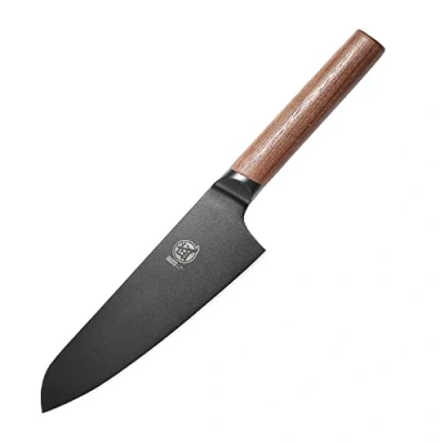 Afbeelding van MITSUMOTO SAKARI Japans mes, Santoku professioneel zwart titanium gecoat, keukenmes van Duits staal