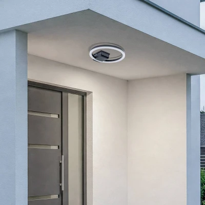 Afbeelding van Lindby LED plafondlamp met dimmer 1licht Kunststof, aluminium H: 4.7 cm zwart, wit Inclusief lichtbron