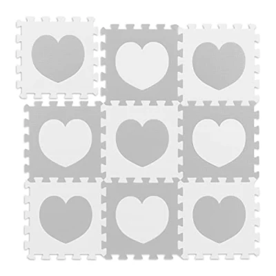 Afbeelding van Relaxdays speelmat foam hart zachte puzzelmat speeltegels kinderkamer kinderen wit grijs