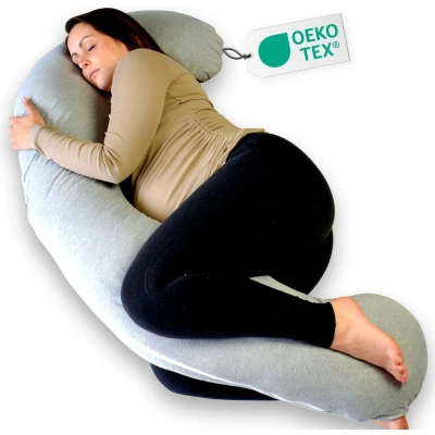 Afbeelding van Ella® Zwangerschapskussen XXL J vorm Zijslaapkussen Lichaamskussen Voedingskussen Body Pillow 155cm Afneembare Jersey Katoenen Hoes Lichtgrijs