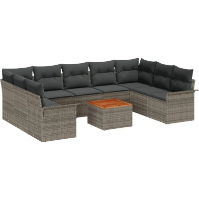 Afbeelding van vidaXL 10 delige Tuin Sofaset met Kussens Grijs Poly Rattan Acacia