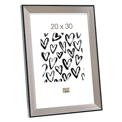 Afbeelding van Deknudt Frames fotolijst S45FD2 zilver zwarte buitenrand 20x30