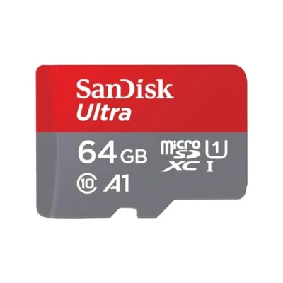 Image de SanDisk SDSQUA4 064G GN6MA, Carte Mémoire microSDXC Ultra 64 Go + Adaptateur SD. Vitesse de Lecture Allant jusqu&#039;à 120MB/S, Classe 10, U1, homologuée A1, Rouge/Gris