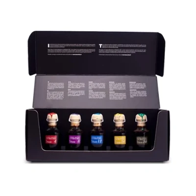 Image de la Secchia Coffret Dégustation de 5 Variétés Vinaigre Balsamique Modène IGP avec Différents Vieillissements, Bouteilles 50 ml, Fabriqué à Main en Italie