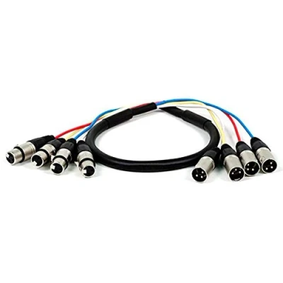 Afbeelding van Monoprice 108764 XLR naar 4 kanaals slangenkabel 0,91 m zwart/zilver, M/F met metalen connectorbehuizingen, kunststof en rubber kabellaarzen