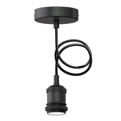 Afbeelding van ledscom.de Hanglamp/hanglamp RETRA, textielkabel, mat zwart, 1x E27 max. 60 W, bar, lampfitting, led, keuken, wereldbol, lampenkap, lamp, hanglamp, hanglamp