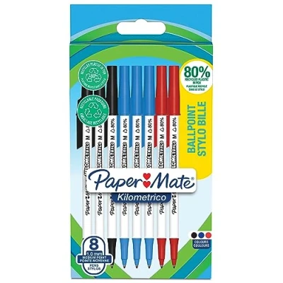 Afbeelding van Balpen Paper Mate Kilometrico Recycled assorti medium blister à 8 stuks