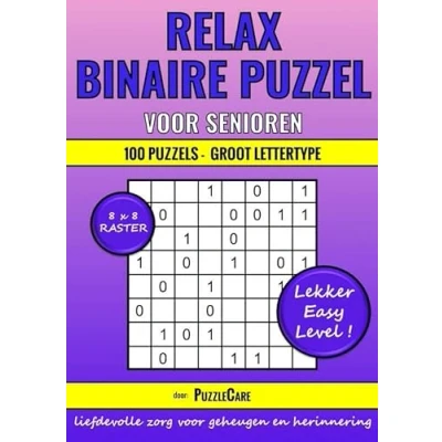 Afbeelding van Binaire Puzzel Relax voor Senioren 8x8 Raster 100 Puzzels Groot Lettertype Lekker Easy Level!