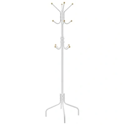 Afbeelding van Garderobestandaard, kleerhangers van metaal met 12 haken, garderobe, 4 poten, jasstandaard voor mantels, hoeden, tassen, hal, slaapkamer, kantoor, wit
