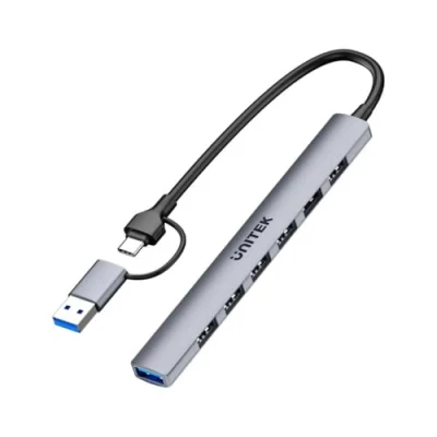Afbeelding van Unitek HUB USB A/C 7W1 A 5 GBPS (USB A, C, 7 Havens), Docking station + hub, Grijs