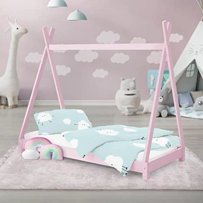 Afbeelding van Kinderbed Tipi met lattenbodem 70x140 cm Roze Hout ML Ontwerp