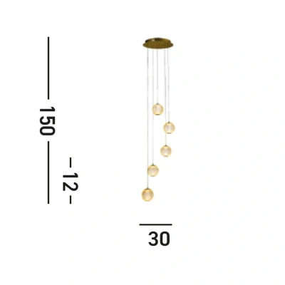 Afbeelding van LED hanglamp Allure, 5 lamps, rond, messingkleurig, acryl