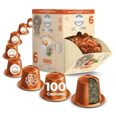 Afbeelding van Lot de 100 capsules thé ROOIBOS qualité supérieure, compatibles avec les machines à Nespresso, une tisane douce et sans caféine qui, son goût unique corsé, offre sensation