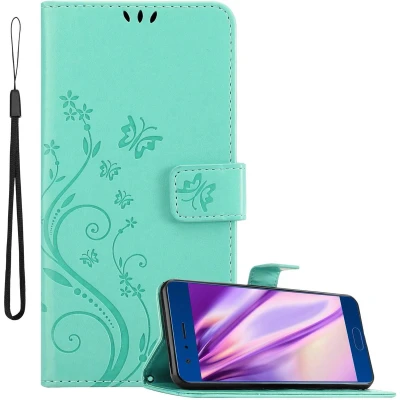Afbeelding van Cadorabo Hoesje geschikt voor Honor 9 in BLOEMEN TURKOOIS Beschermhoes bloemmotief met magnetische sluiting, standfunctie en kaartsleuven Book Case Cover Etui
