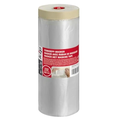 Afbeelding van kip Tape 232 13 Masker afdekfolie met afplakband, voor schilderen en schilderen, bescherming tegen kleurvlekken, 1400 mm x 33 m