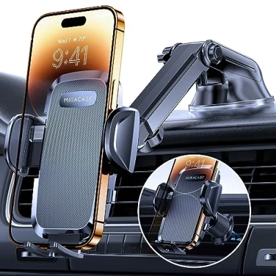 Afbeelding van Miracase Universele autotelefoonhouder [krachtige zuignap] mobiele telefoonhouder dubbele metalen haak voor dashboard voorruit en luchtinlaat auto geschikt smartphone