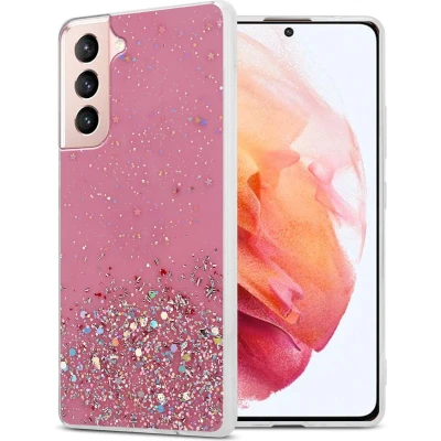 Afbeelding van Cadorabo Hoesje geschikt voor Samsung Galaxy S21 5G in Roze met Glitter Beschermhoes van flexibel TPU silicone fonkelende glitters Case Cover Etui