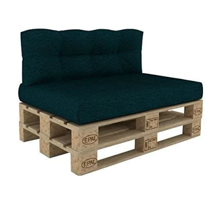 Afbeelding van POKAR Set van 2 kussens voor europallets: 1 x zitvlak 120 80 cm + rugleuning 40 cm, koudschuim, tuinbank, binnen en buiten, zonder pallet, donkergroen