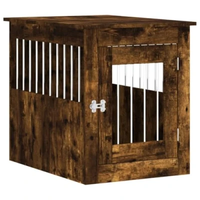 Afbeelding van Hondenbench 55x75x65 cm bewerkt hout gerookt eikenkleurig