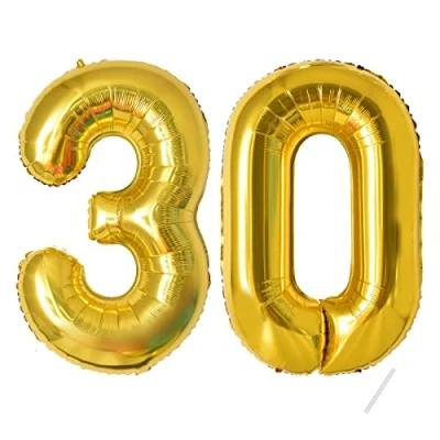 Afbeelding van Partyhausy 30e verjaardag ballonnen 100 cm verjaardagsdecoraties voor jongens en meisjes 30 jaar gouden opblaasbare ballon van goudfolie