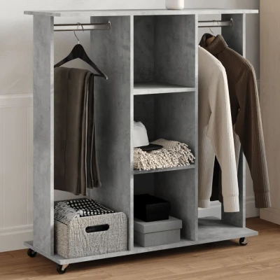 Afbeelding van Kledingkast met wielen 102x38x110 cm bewerkt hout betongrijs
