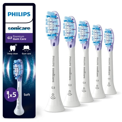 Afbeelding van Philips Sonicare Premium GumCare G3 Opzetborstels voor Elektrische Tandenborstel Wit Verpakking van 5 Gevoelig tandvlees HX9055/87