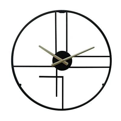 Afbeelding van Rebecca Mobili Moderne Wandklok, Grote Metaal, Zwart Geel, Kantoormeubilair Woonkamer Diameter 50 cm x D 4,5 Art. RE6783