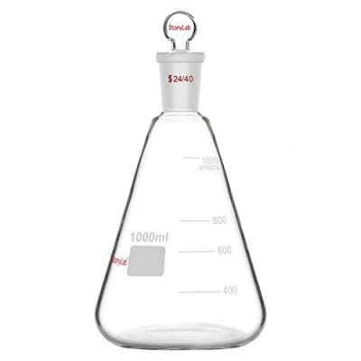 Afbeelding van stonylab Erlenmeyer glazen fles met dop, dikwandige van 1000 ml borosilicaatglas, standaard conische buitenafdichting 24/40 en sluiting