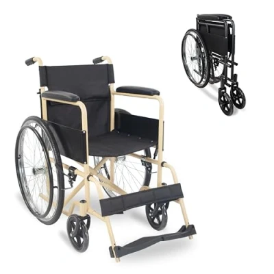 Afbeelding van Mobiclinic Denver rolstoel Opvouwbare Afneembare rugleuning en voetensteun Staal Grote wielen 45cm Zwart beige