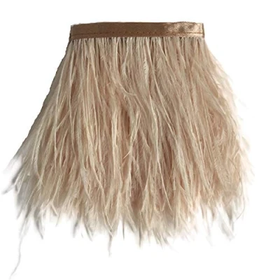 Afbeelding van Sowder Struisvogelveren franje met satijnen lint Voor naaien, handwerk, decoratie, jurk, verkleedkleding 1,8 m
