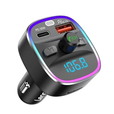 Afbeelding van LENCENT FM zender, bluetooth, auto, Bluetooth 5.4, MP3 speler, adapterset, oplader, 48 W, PD, 30 W en 18 handsfree, 7 lichtkleuren, ondersteunt SD kaart USB stick