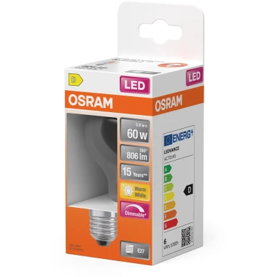 Afbeelding van OSRAM 4099854465055 LED lamp Energielabel D (A G) E27 5.9 W Warmwit (Ø x h) 60.00 mm 1 stuk(s)