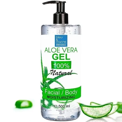 Image de Bleu &amp; Marine Bretania Gel Aloe Vera Bio 100% Naturel 500ml Hydratant Réparateur Visage, Cheveux, Corps Anti Acné, Âge Après Soleil Épilation, (Lot de 1)