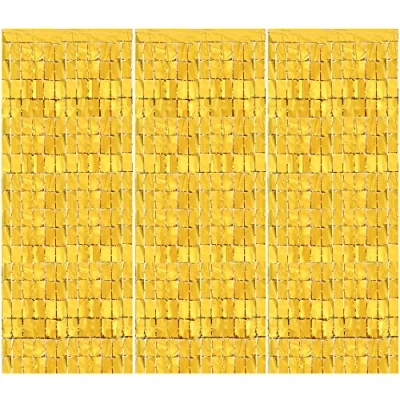 Afbeelding van Hayaww 3 stuks fonkelend gordijn, glinsterende gordijnen met pailletten, aluminium gordijn franjes, glinsterend, 1 x 2 m, voor decoratie van feest, verjaardag, bruiloft (goud)