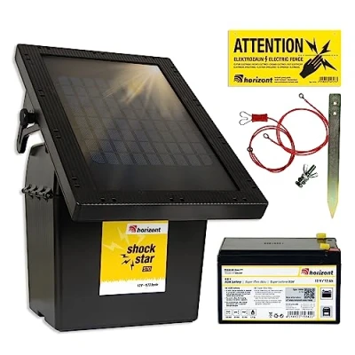 Afbeelding van horizont Shockstar S70 Zonne omheining 9 V/12 V met 10 W zonnepaneel en 12 Ah accu voor hekken tot km, maximale spanning 11500 3 traps led display