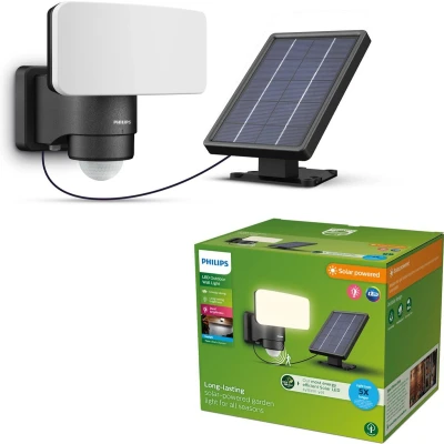 Afbeelding van Philips Tylus beveiligingslamp UltraEfficient LED Solar buitenlamp Koel wit licht; 5000K Zwart Bewegingssensor Schemersensor Zonne energie
