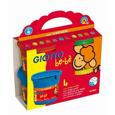 Image de GIOTTO BE BÈ Super Peinture au doigt gouache rouge, bleu, vert, jaune 150 ml (pack de 4)