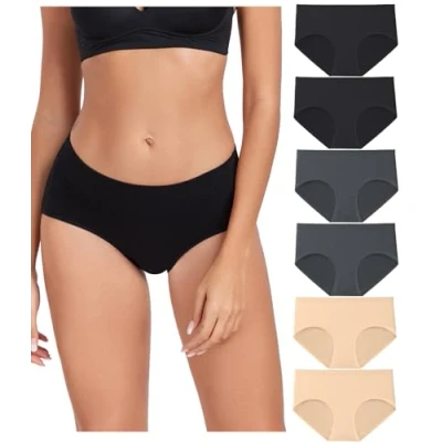 Afbeelding van wirarpa Set van 6 comfortabele katoenen damesslips met volledige dekking, zwart/grijs/beige