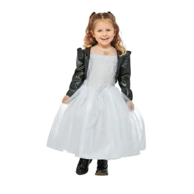 Afbeelding van Smiffy&#039;s Feesten &amp; Gelegenheden Kostuum Jonge Stoere Bruid Meisje Zwart / Wit, Wit Beige Small Carnavalskleding Verkleedkleding