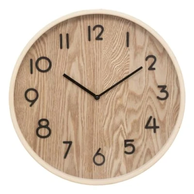 Afbeelding van Atmosphera Wandklok/muur klok Woody Dia 38 cm hout beige keuken/kamer/kantoor