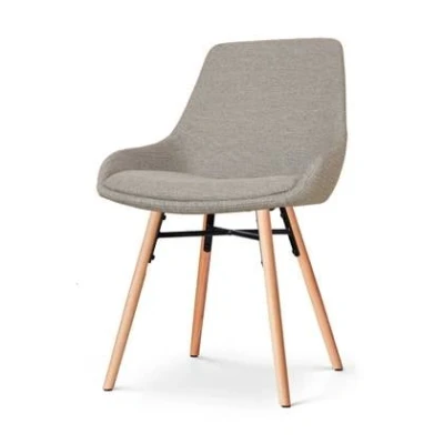 Afbeelding van Nolon Nena Isa Eetkamerstoel Warm Grijs Stof Zonder Armleuning Houten Poten Scandinavisch Comfortabel
